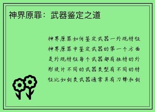 神界原罪：武器鉴定之道
